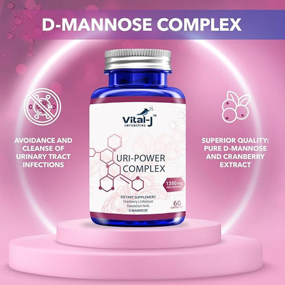 4-IN-1 URI POWER COMPLEX 1350mg - D Mannose, Cranberry, Hibiscus, and Dandelion Herb - Naturally Cleanse the Bladder and Urinary Tract 60 capsules – Specialized Approach for UTI Avoidance
