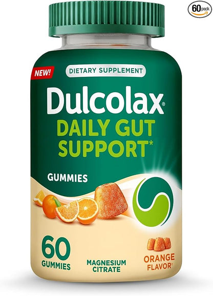 Dulcolax Daily Gut Support Gummies, Magnesium Formula, Stimulant-Free, Orange Flavor, 60 Count