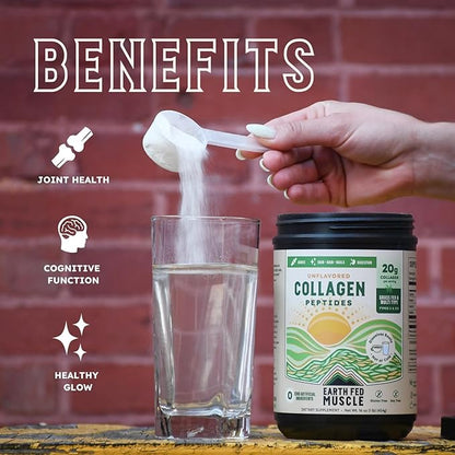 Earth Fed Muscle Collagen Peptides Powder – Unflavored Collagen Protein Powder for Women & Men | Supports Hair, Skin, Nails, Joints & Recovery | Sugar & Gluten-Free, Keto Friendly, 20g Per Serving