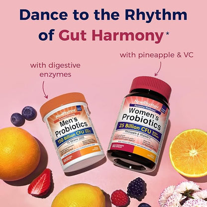 NewRhythm Vaginal Probiotics for Women, with Pineapple Powder, Vitamin C, Natural Vaginal PH Balance, Immune Support & Digestive Health, Vegan, 60 Capsules