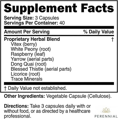 Perennial Healthy Cycles – PMS and Period Relief Supplement with Vitex, Dong Quai, and Raspberry Leaf – Supports Menstrual Balance and Comfort – Natural Formula for Women’s Cycle Health – 120 Capsules