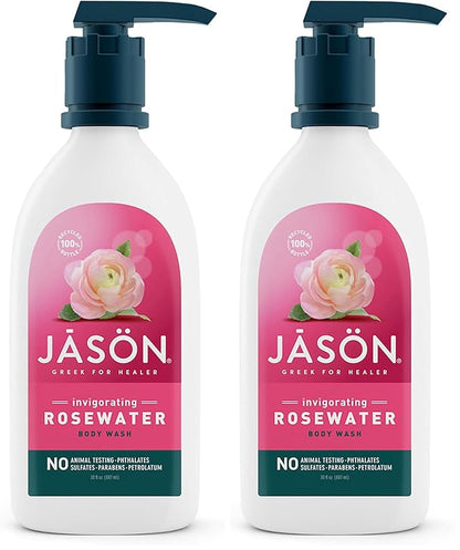 JASON Rosewater Invigorating Body Wash Women/Men, For a Gentle & Clean Feel, 30 Fluid Ounces (Pack of 2)