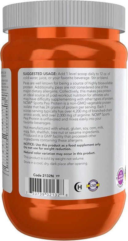 NOW Foods Sports Nutrition, Pea Protein 24 g, Easily Digested, Unflavored Powder, 12-Ounce