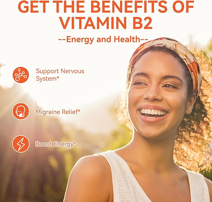 2 Pack Vitamin B2 Gummies, Chewable Riboflavin 400mg Supplement with Magnesium for Adults, Migraine Relief* & Nervous System Support*, Vegan - 120 Counts