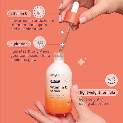 SpaLife Glow Vitamin C Serum for Face | Korean Brightening Face Serum for Dark Spots & Uneven Tone | Illuminating Skin Treatment | Lightweight Radiance Boosting Formula | 3.7 Fl. Oz
