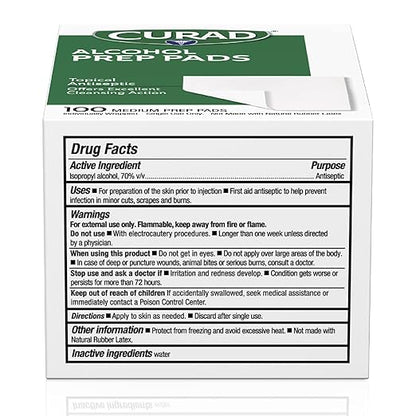 CURAD Alcohol Prep Pads (Pack of 4 Boxes), 400 Pieces of Medium Isopropyl Alcohol Wipes Individually Wrapped, First Aid Alcohol Swabs for Cuts & Scrapes, Medical Alcohol Pads for General Cleansing