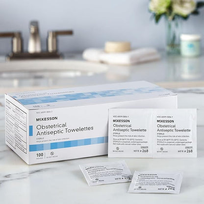 McKesson Obstetrical Antiseptic Towelettes Wipes, Sterile, Individual Packet, Clean Scent, 100 Count, 1 Pack