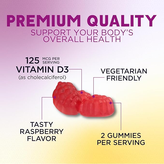Vitamin D Supplement Gummy - Vitamin D3 125 mcg 5000 IU Per Serving - Bone, Teeth, Muscle and Immune Health Support for Men & Women, Premium VIT D3 Nature's & Gluten Free - 120 Gummies