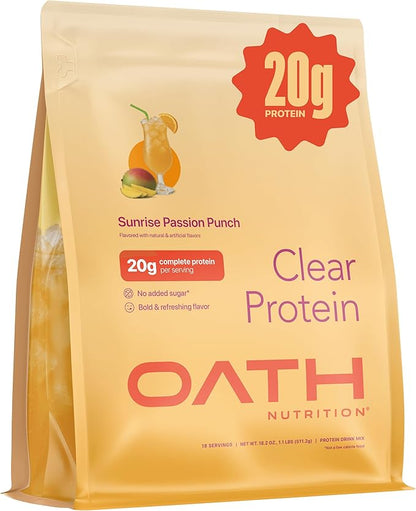 Oath Nutrition Clear Whey Isolate Protein Powder, Sunrise Passion Punch, 20g Complete Protein per Serving, No Added Sugar, Grass-Fed, 18 Servings