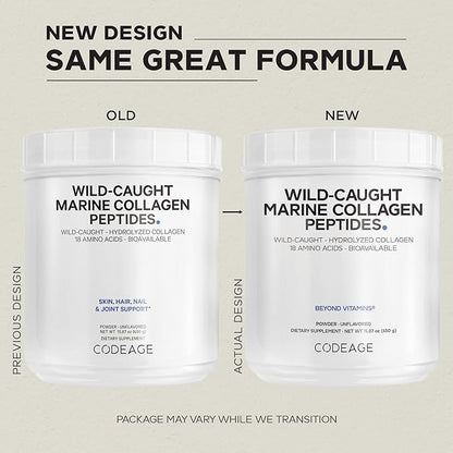 Codeage Marine Collagen Powder - Wild-Caught Hydrolyzed Fish Collagen Peptides - Type 1 & 3 Collagen Protein Supplement - Amino Acids for Skin, Hair, Nails - Paleo Friendly, Non-GMO, 15.87 Ounces