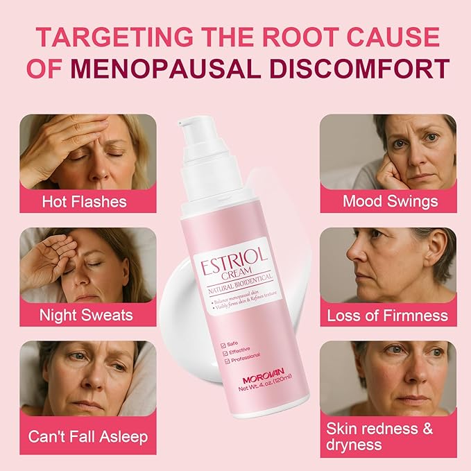 Morovan Estriol Cream for Women's Comfort: Organic Menopause Moisturizer for Itch & Burn Relief, 4 oz