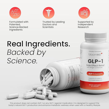 GLP-1 Side Effect Relief Supplement – Support for Nausea, Bloating & Fatigue – Natural Digestive Support with Ginger, Magnesium, B12 & Electrolytes – for GLP-1 Users – 60 Capsules