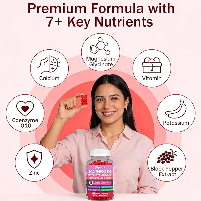 Magnesium Glycinate Gummies 600mg High Absorption - Premium Magnesium Supplement with L-Threonate, Vitamin D3, B6, Potassium for Calm Support - Sugar Free - Perfect for Adults - 60 Count