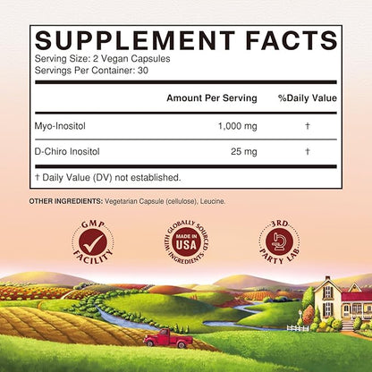 Vitalitown Inositol Supplement for Women, Myo-Inositol & D-Chiro Inositol, Ideal 40:1 Ratio, Hormone Balance & Healthy Ovarian Support for Women, Vitamin B8, Vegan, 60 Capsules, No Gluten