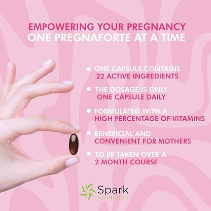 Pregnaforte 1 a day Prenatal vitamins for women 2 month: Folic acid, Fish Oil Omega 3 DHA/EPA, Vitamin D3, B6, Vitmain B12, C, E, Calcium, Iron, Magnesium, Zinc supplement FSA HSA eligble multivitamin