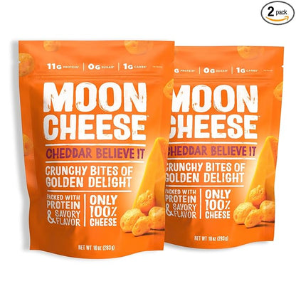 Moon Cheese Cheddar Believe It, 10 Ounce, 2-Pack, Crunchy, Protein-Rich Cheese Snack, Keto Friendly, 100% Real Cheese