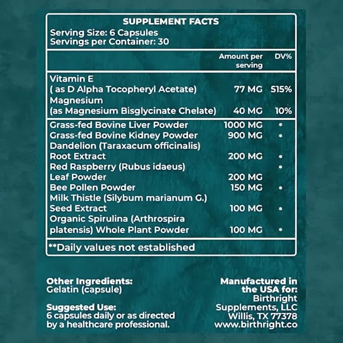 Birthright Female Hormone Support for, Energy, Fertility, Menstrual Cycle, Ovulation, Pregnancy and Menopause… All Natural, Animal Based, Liver, Kidney, Magnesium, Red Raspberry, Herbal Blend Revive