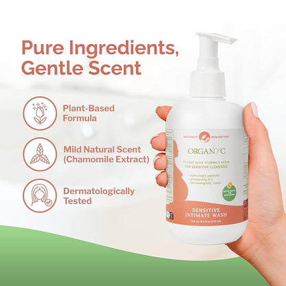 Organyc Feminine Wash for Maternity, Intimate Skin Care, Gentle Hygiene Essentials with Moisturizing Cottonseed Oil & Chamomile, Postpartum Essentials, 8.5 fl oz