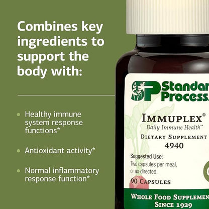 Standard Process Inc. Immuplex - Daily Immune Support Supplement with Folate, Iron, Vitamin C & Vitamin A - Mineral Supplement with Antioxidant Ingredients - 90 Capsules