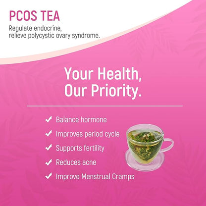 Laicuherb Organic PCOS Herbal Tea for Hormone & Menstrual Balance, PCOS Spearmint Tea Supports Women Fertility Health, Natural PCOS Tea with Nettle Leaf & Lemongrass, Pack of 5