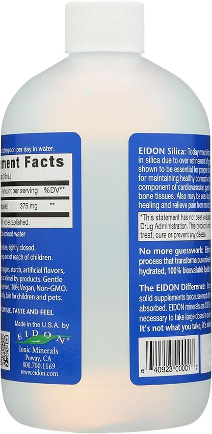 Eidon Liquid Silica Mineral Concentrate - Silica Supplement for Hair, Skin, and Nails, Supplement Drops to Support Collagen Production & Hair Loss for Women & Men, Helps Manage Calcium - 18 oz