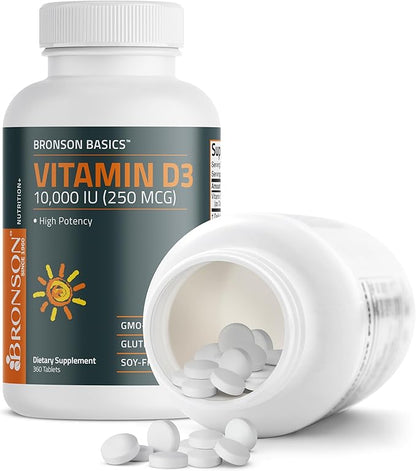 Bronson Vitamin D3 10,000iu (250mcg) Healthy Muscle Function and Immune Support, Non-GMO, 360 Tablets