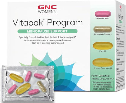 GNC Women’s Menopause Support Vitapak Program, Complete Nutrition 4 Products in 1, Hot Flash Support, Hormonal Balance, Black Cohosh, Evening Primrose Oil, 30 Daily Packs