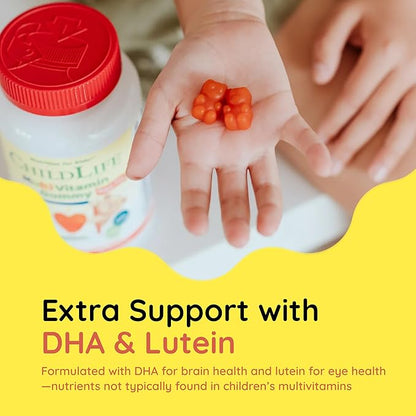 CHILDLIFE ESSENTIALS Multivitamin Gummies for Kids - Children's Vitamins, Kids Multivitamins with DHA, Sugar Free - Natural Strawberry, 90 Count