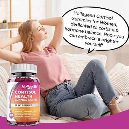 Cortisol Supplements for Women Men, Cortisol Gummies with Ashwagandha, Magnesium, L-Theanine, Phosphatidylserine, B6 for Cortisol Detox, Relaxation, Sleep, Focus, Sugar-Free, Vegan, 120