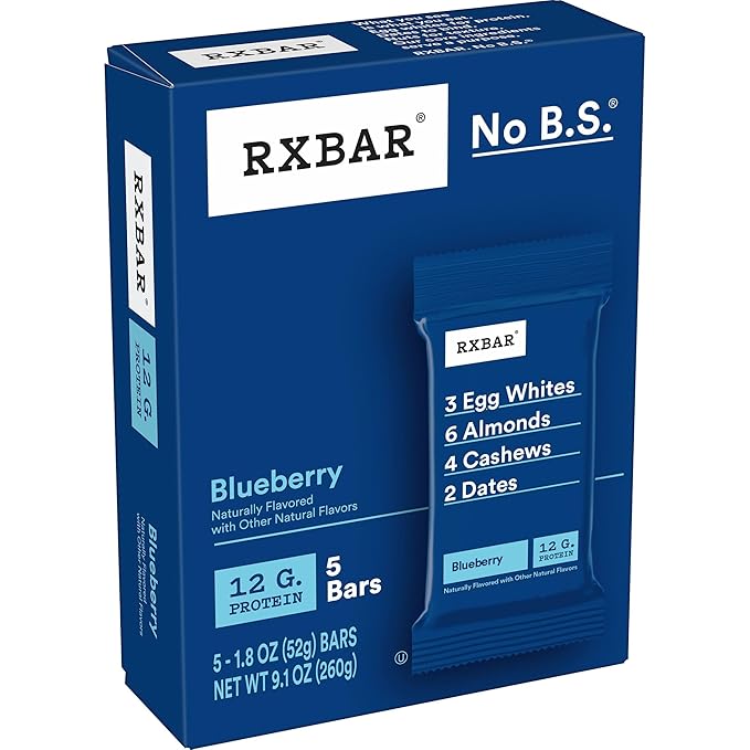 RXBAR Protein Bars, 12g Protein, Gluten Free Snacks, Blueberry (6 Boxes, 30 Bars)