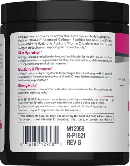 NeoCell Collagen Peptides Powder | 6.9 oz | Unflavored Supplement | with Vitamin C and Hyaluronic Acid | Advanced Formula | Hair, Skin, & Nails | for Women and Men