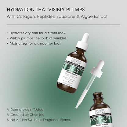 Advanced Clinicals Collagen Serum For Face | Visible Anti Aging Collagen Peptide Serum + Hyaluronic Acid Moisturizer Improves Look Of Wrinkles, Dry Skin, & Fine Lines, No added Fragrance, 2-Pack