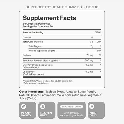 Humann SuperBeets Heart Gummies Advanced - CoQ10 150 mg Plus Beet Root Powder & Grape Seed Extract, 120 Count