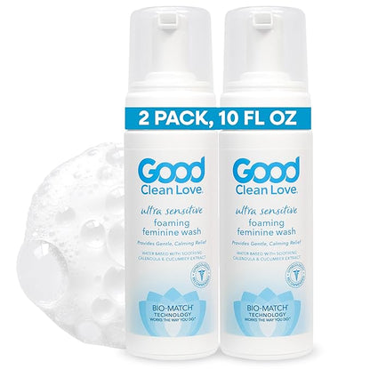 Good Clean Love Ultra Sensitive Foaming pH-Balanced Feminine Wash, Gentle Vaginal Cleanser for Women with Natural Ingredients, Water-Based, Soothing Intimate Feminine Care, 5 Oz (2-Pack)