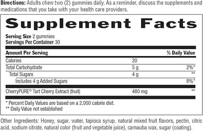 Country Life® Tart Cherry Honey Gummies - Non-GMO - Certified Gluten Free - Certified Vegetarian by AVA –to Support Muscle Recovery After Exercise***