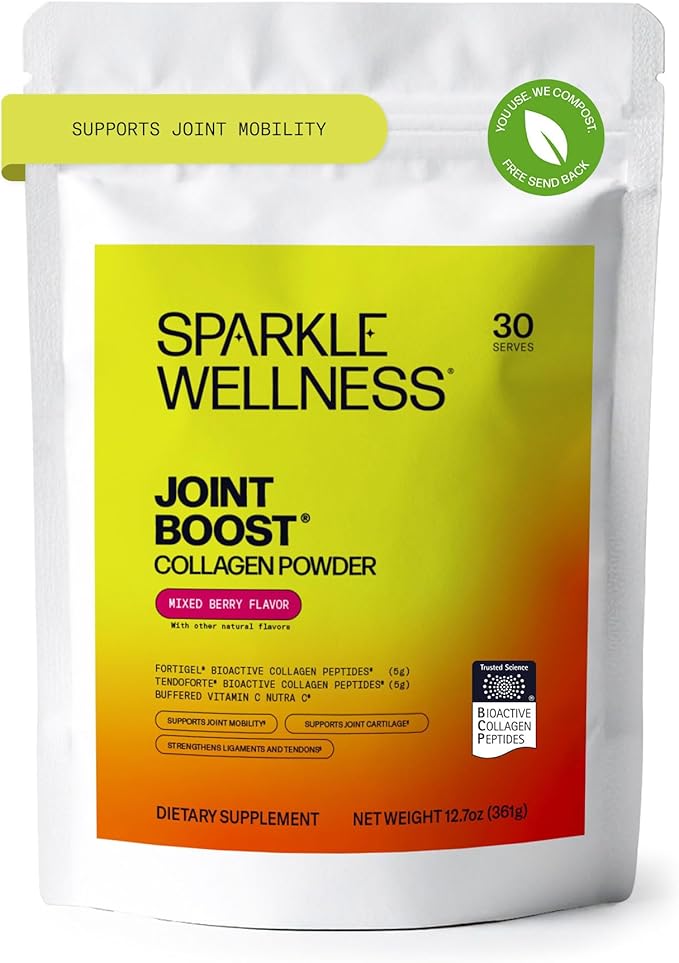 Sparkle Wellness FORTIGEL & TENDOFORTE Collagen Peptides | Collagen Powder with Calcium Ascorbate Vitamin C to Support Joint Mobility, Tendon & Ligament Health | Joint Boost (Mixed Berry) [30-Serves]