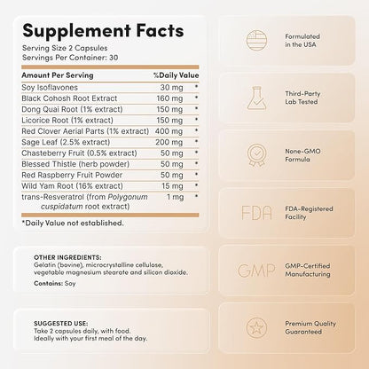 Perimenopause Supplements Women - Complete 11-in-1 Hormonal Balance for Women - Multi-Symptom Relief - Supports Mood, Night Sweats, & Hot Flash Relief - Premenopausal Supplements for Women - 60 Count