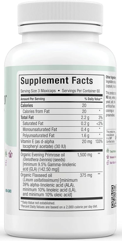 Organic Evening Primrose Oil Capsules 1500mg - EPO Gamma Linolenic Acid Supplement - Hormone Balance for Women - PMS & Hot Flashes Menopause Relief - GLA Hormonal Acne Supplements, 180 Count