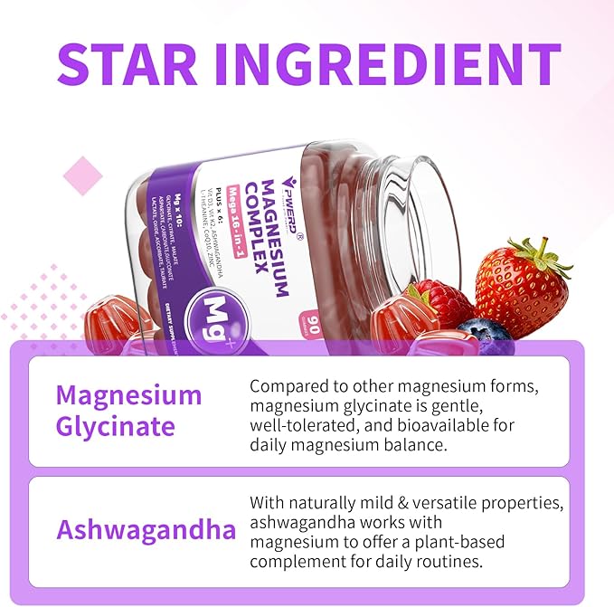 Mega16-in-1 Magnesium Citrate Glycinate Sleep Supplement Complex Gummies for Women Adults, High Absorption Magnesium Malate Carbonate Gummies