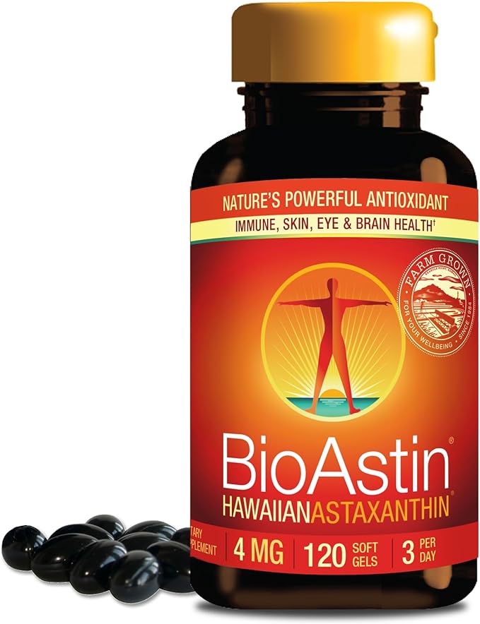 Nutrex Hawaii BioAstin Hawaiian Astaxanthin - 4mg, 120 Softgels - Farm-Direct Premium Antioxidant Supplement to Support Eye, Skin, Joint & Immune System Health - Non-GMO & Gluten-Free