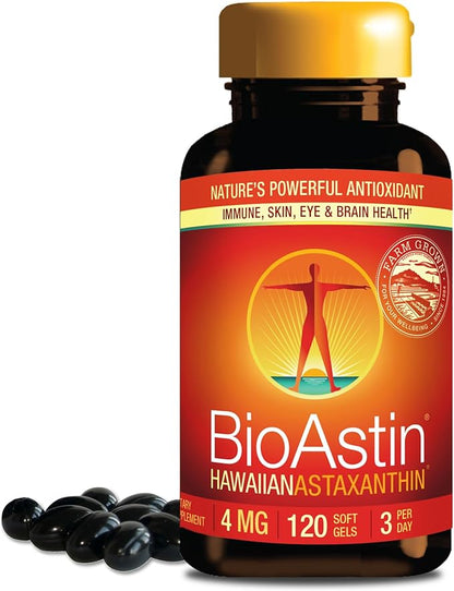 Nutrex Hawaii BioAstin Hawaiian Astaxanthin - 4mg, 120 Softgels - Farm-Direct Premium Antioxidant Supplement to Support Eye, Skin, Joint & Immune System Health - Non-GMO & Gluten-Free