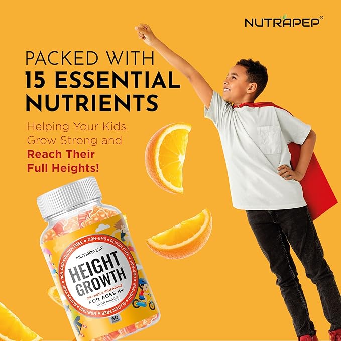 NutraPep Teens Height Growth Supplement Gummies - Kids Grow Taller Natural Height Increaser Multivitamin - with Calcium Vitamin D3 K2 Zinc L-Arginine L-Glutamine L-Ornithine for Boys Girls