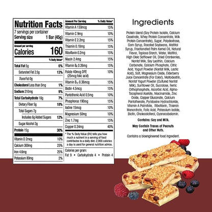 BestMed - High Protein Nutrition Bar - Low-Carb, 15g Protein, Low Sugar, High Fiber, Low Calorie, Meal Replacement Bar (Double Berry, 3 Box - 21 Count)
