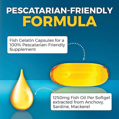 Viva Naturals Omega-3 Fish Oil, Triple Strength, 2500 mg, 30 Softgels – Re-Esterified Omega 3 Fatty Acids Including EPA, DHA, DPA - Pascatarian-Friendly