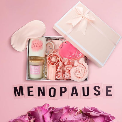 11 Pcs Mother's Day Menopause Gift for Women Care Baskets Box Pink Menopause Support Gifts Calming Anxiety Stress Relief Set for Birthday