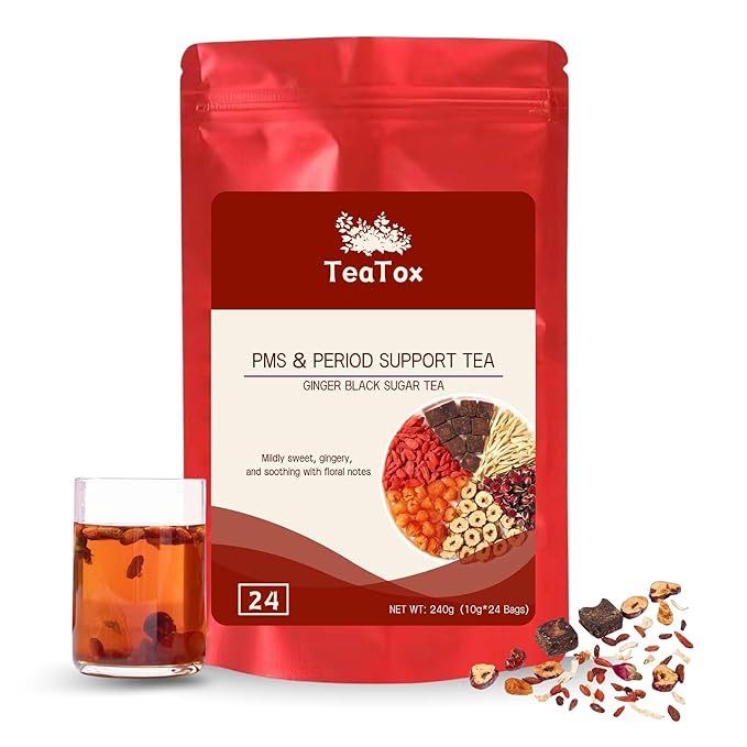 Teatox Herbal Tea for Hormone Balance, Menstrual, PMS | 100% Natural & Organic Tea | PCOS & Menopause Support | Antioxidant & Anti-Aging With Ginger, Red dates & Goji Berries (24 Bags)