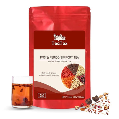 Teatox Herbal Tea for Hormone Balance, Menstrual, PMS | 100% Natural & Organic Tea | PCOS & Menopause Support | Antioxidant & Anti-Aging With Ginger, Red dates & Goji Berries (24 Bags)
