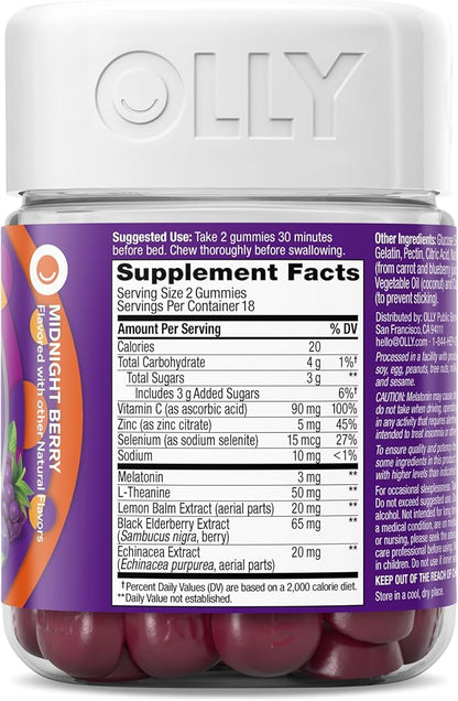 OLLY Sleep Immunity Melatonin Gummy, Vitamin C, Zinc, Echinacea, 3mg Melatonin, Immune and Sleep Support, Berry - 36