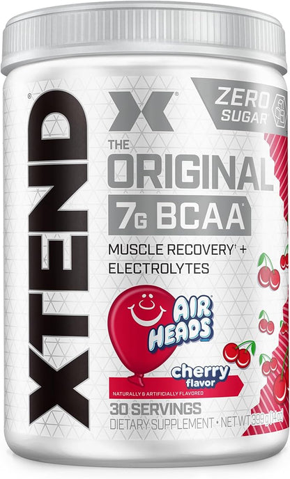 Xtend Original BCAA Powder, 7g BCAAs and 2.5g L-Glutamine for Muscle Recovery Hydration and Lean Muscle, Sugar Free Intra and Post Workout Drink with Electrolytes, Cherry Airheads, 30 Servings