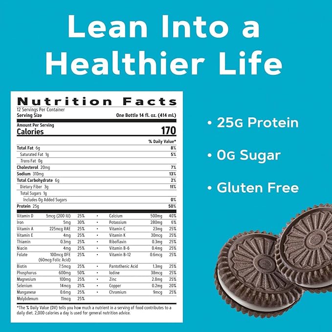 GNC Lean Shake 25 Protein Shake, Clinically Proven Weight Management, Meal Replacement, 25g Protein with Zero Added Sugar, Ready To Drink, Cookies and Cream, Pack of 12